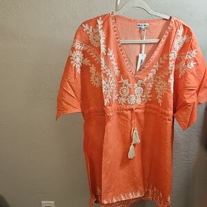 Orange Embroidered Tunic with Tassels